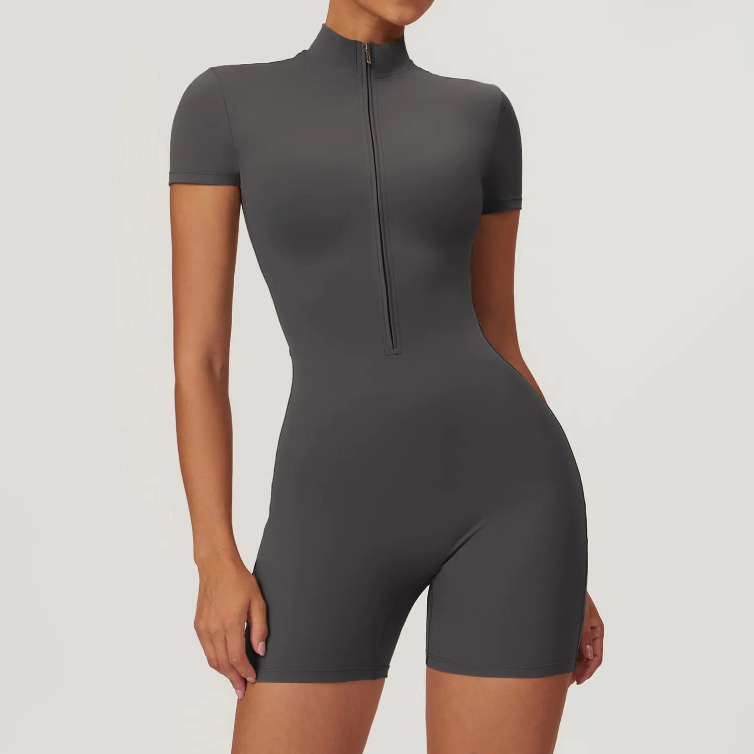 Zipper Short Sleeve Yoga Jumpsuit