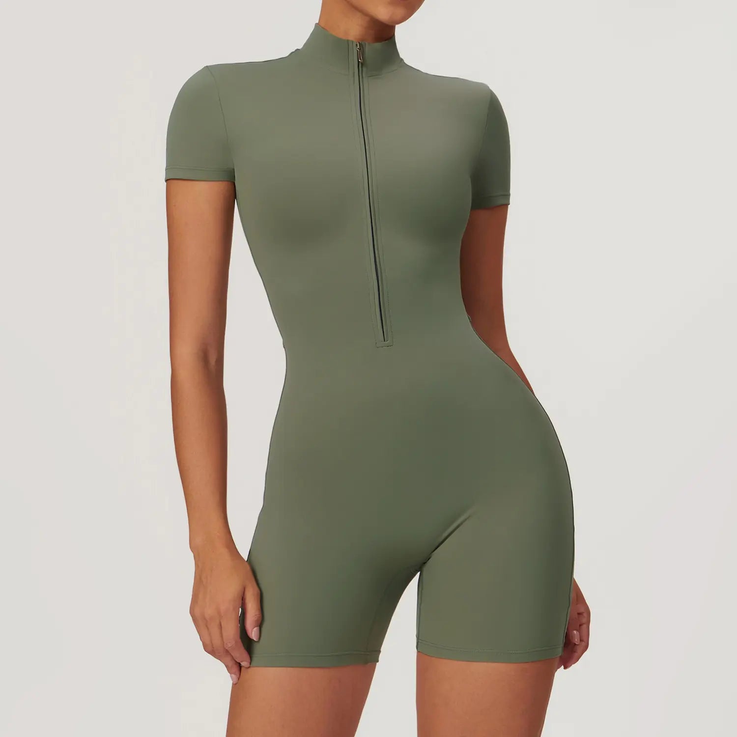 Zipper Short Sleeve Yoga Jumpsuit